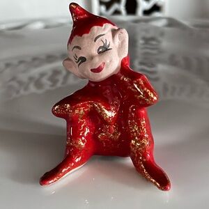 Vintage Red Gold Pixie Elf Figurine – Japan Style Kneehugger Mid Century